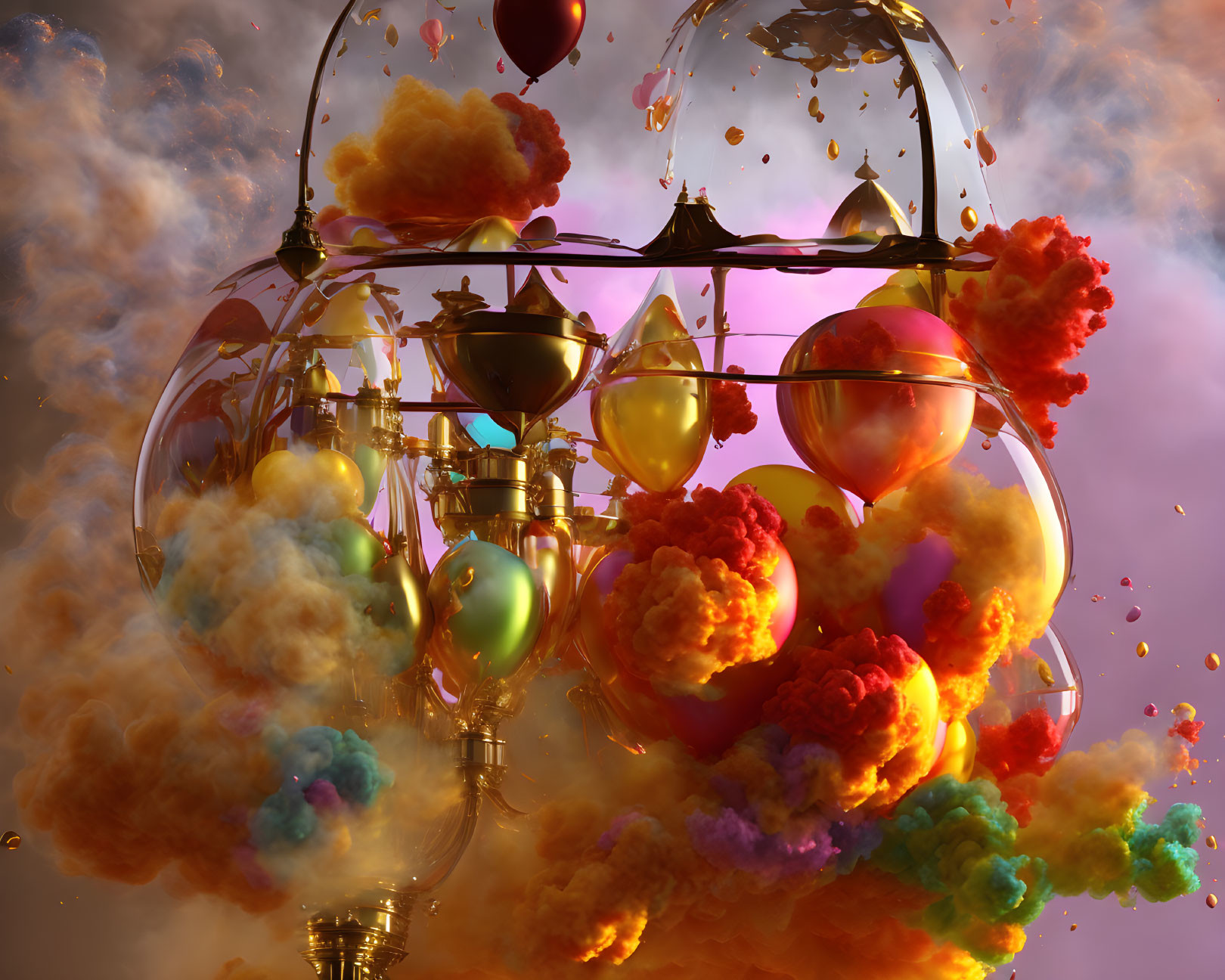 Colorful Clouds and Transparent Spheres with Floating Elements