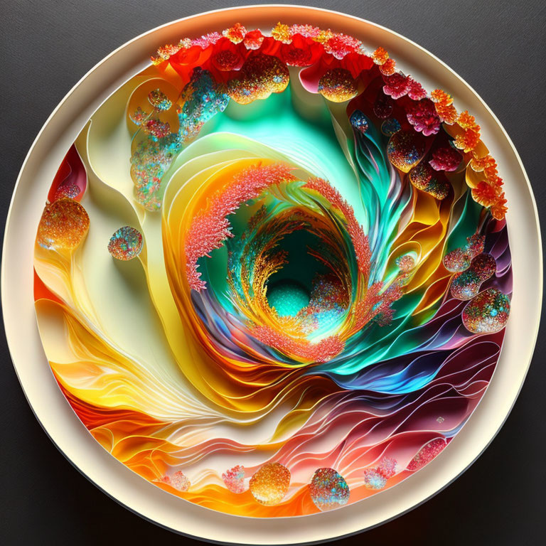 Colorful Circular Fractal Design with Swirling Shapes