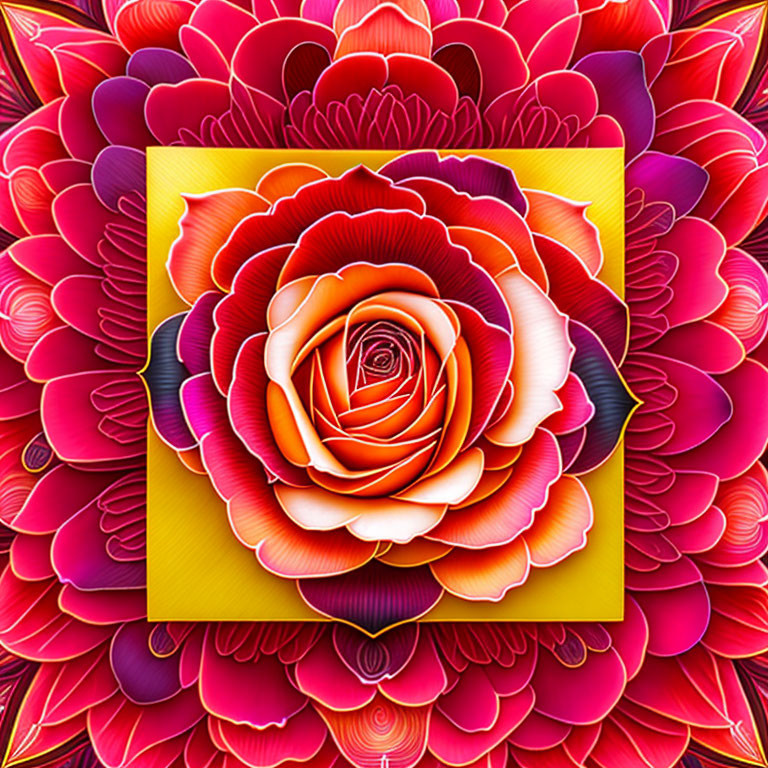 Colorful digital artwork: Multilayered rose in fractal pattern