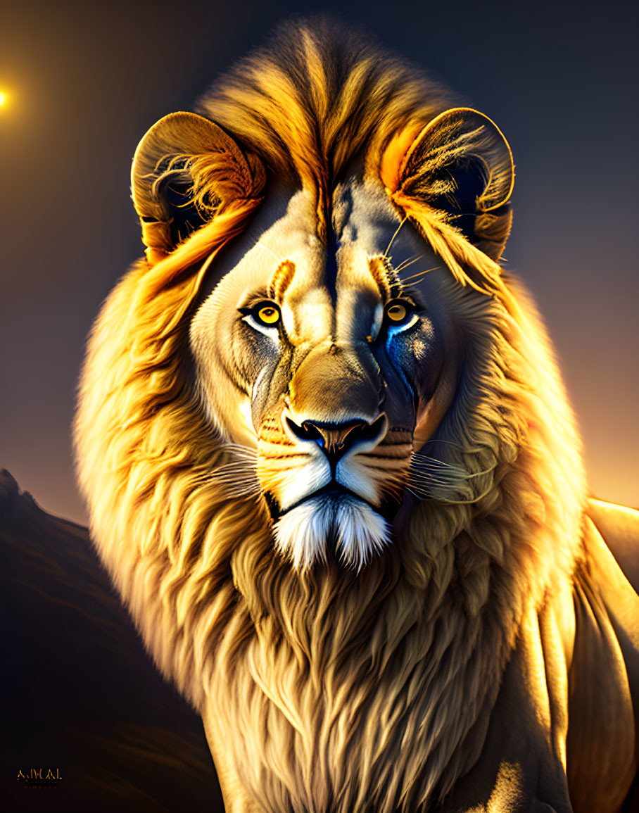 Majestic lion digital artwork with intense eyes and vibrant mane