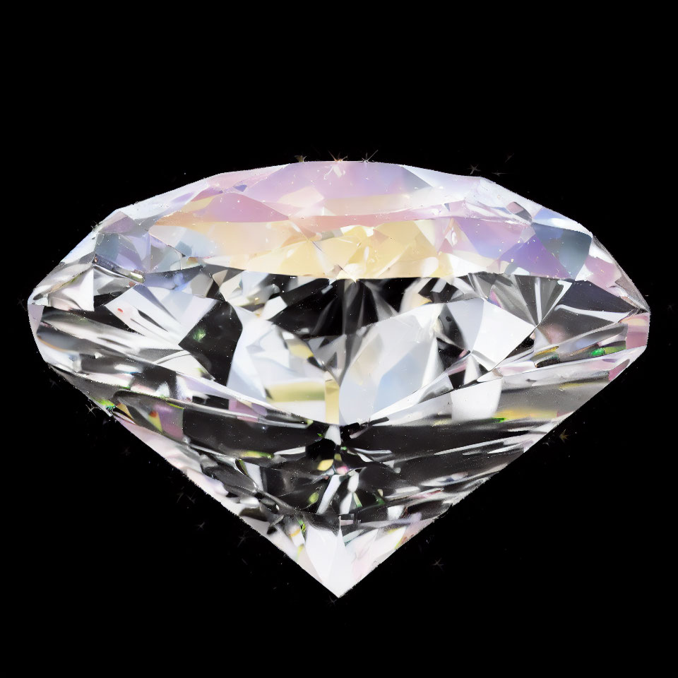 Radiant diamond with multiple facets reflecting light on dark background