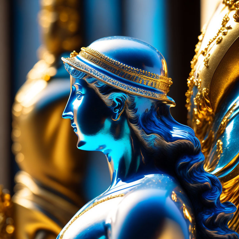 Blue and Gold Profile View Figurine of Woman with Elegant Headwear