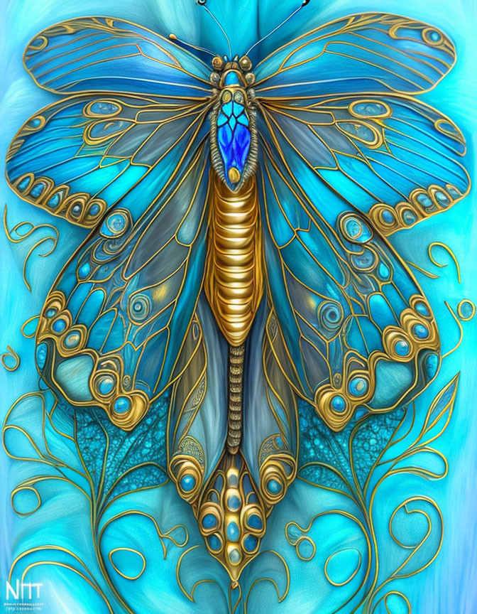 Colorful Stylized Butterfly Artwork on Blue Background