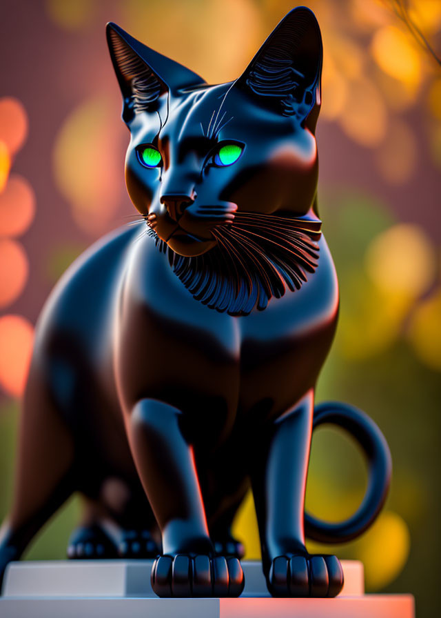 Sleek Blue Cat with Green Eyes in Autumnal Setting