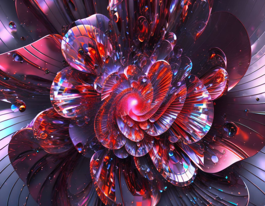 Colorful digital artwork: Fractal flower design with metallic textures