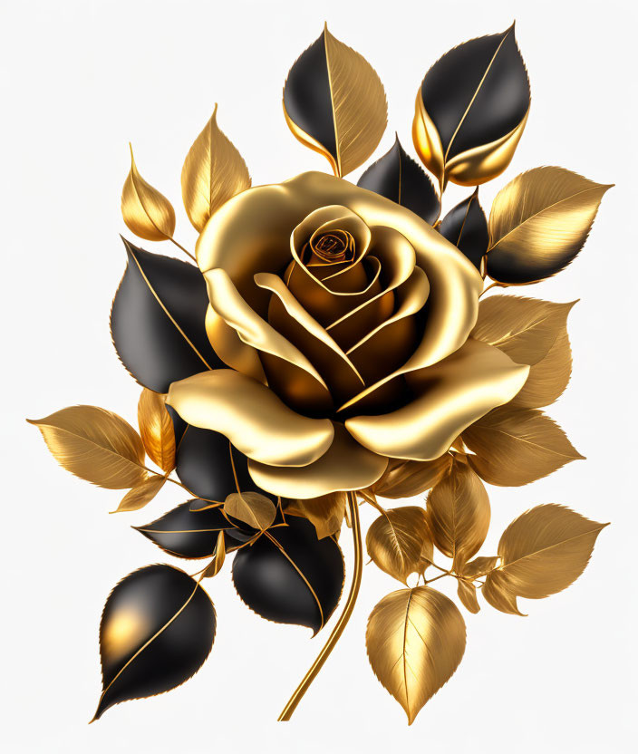 Luxurious Golden Rose with Black Accents in Realistic Stylized Design