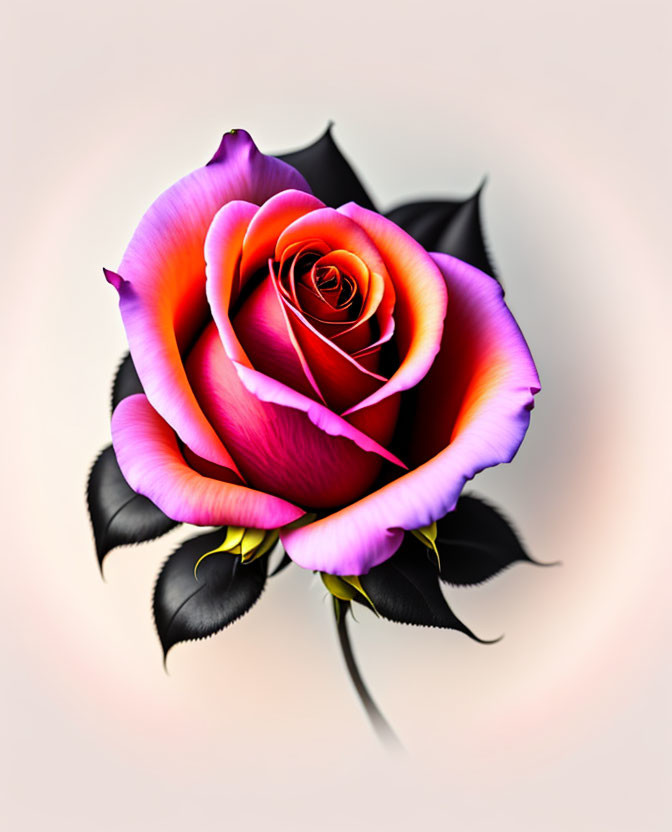 Digitally Created Rose with Purple, Pink, and Yellow Gradients on Petals