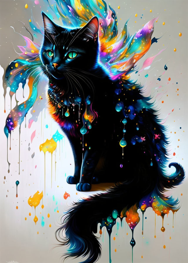 Colorful Melting Spectrum: Artistic Black Cat with Vibrant Hues