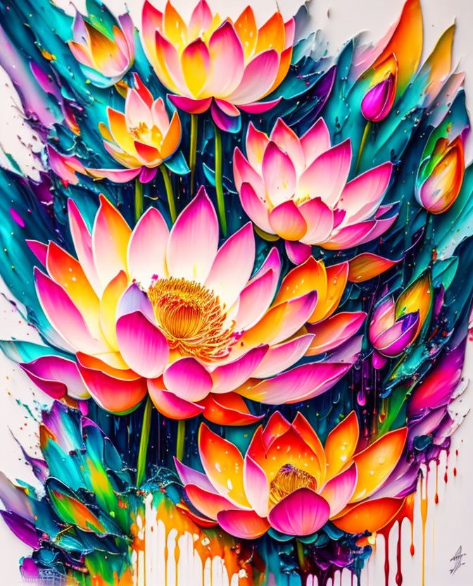 Colorful Lotus Flower Painting with Dynamic Background