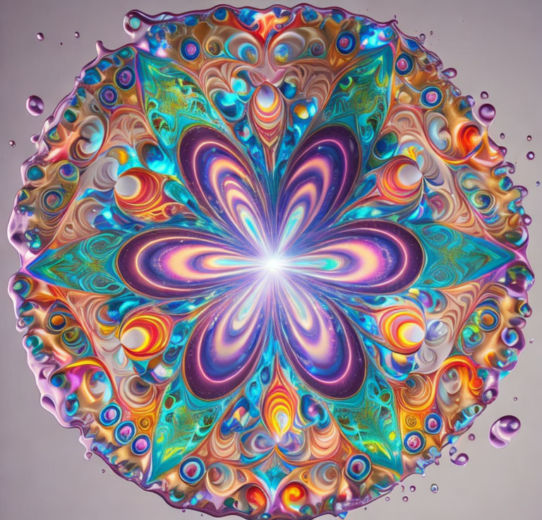 Symmetrical digital artwork with fluorescent colors and starburst centerpiece