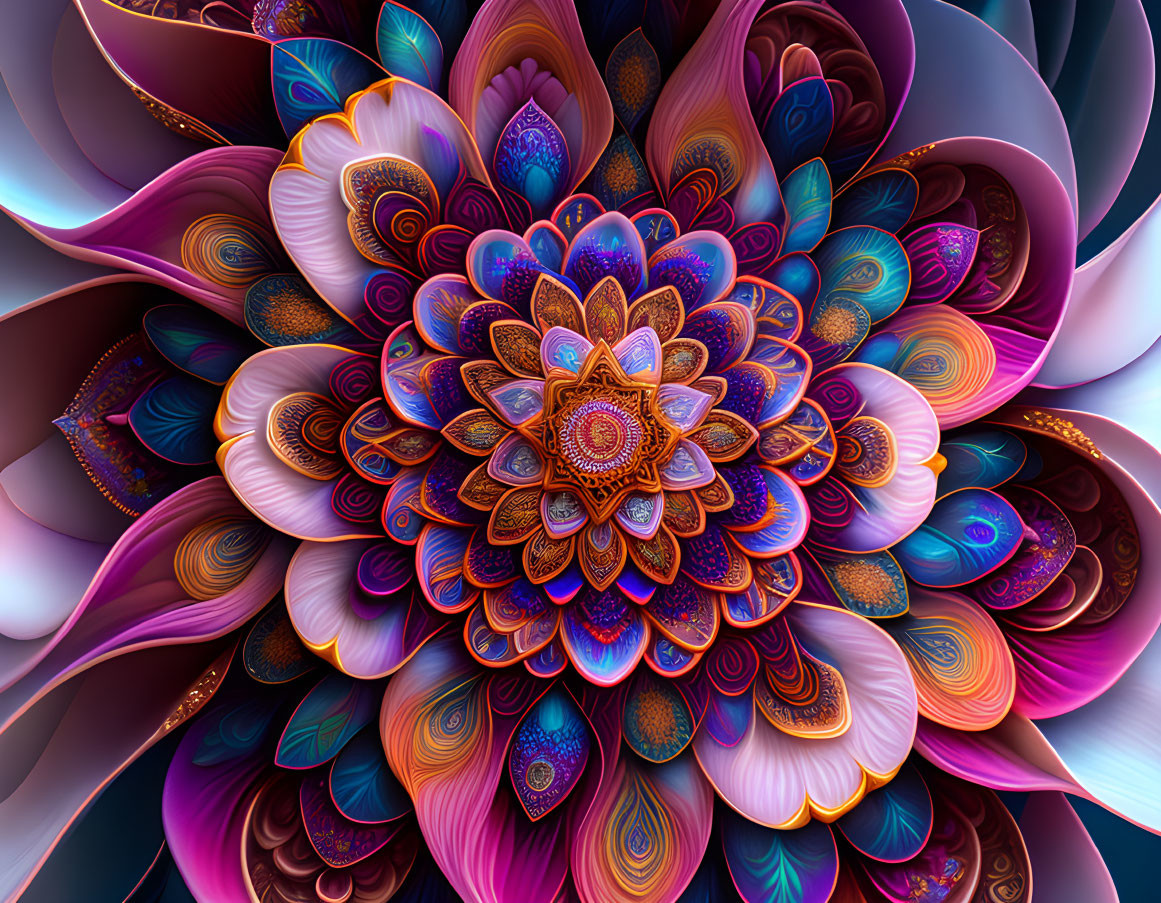 Colorful Fractal Flower Artwork with Intricate Patterns