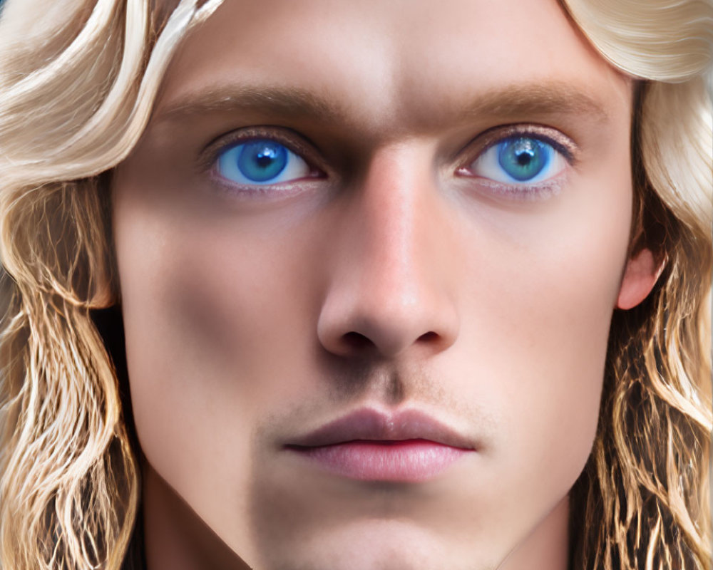 Portrait: Man with Blue Eyes, Blonde Hair, Fair Skin, Blue Background