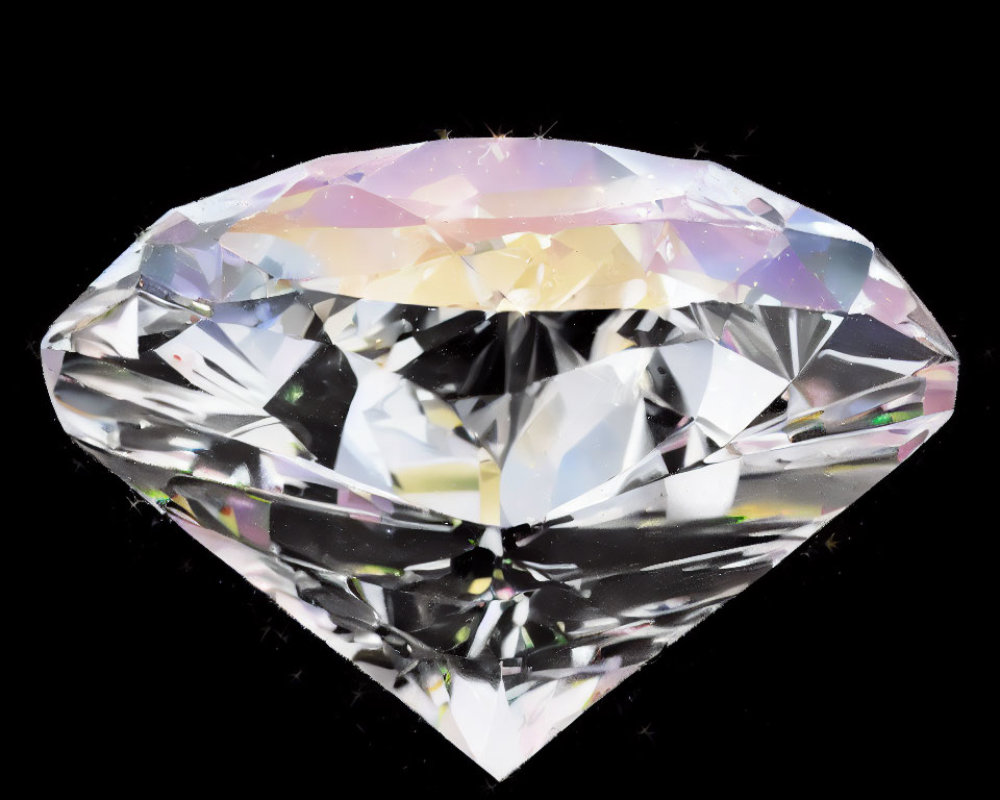 Radiant diamond with multiple facets reflecting light on dark background