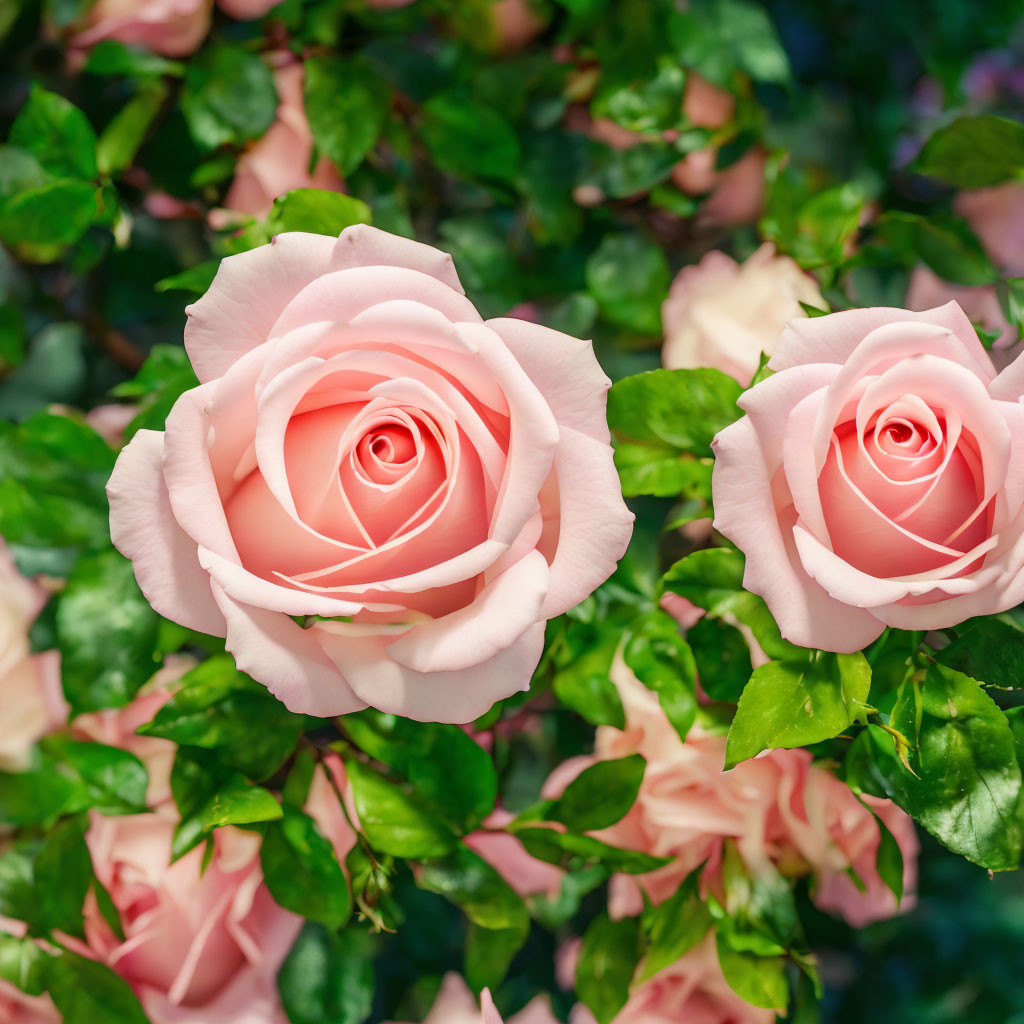 Pink Roses Blooming Amid Green Leaves