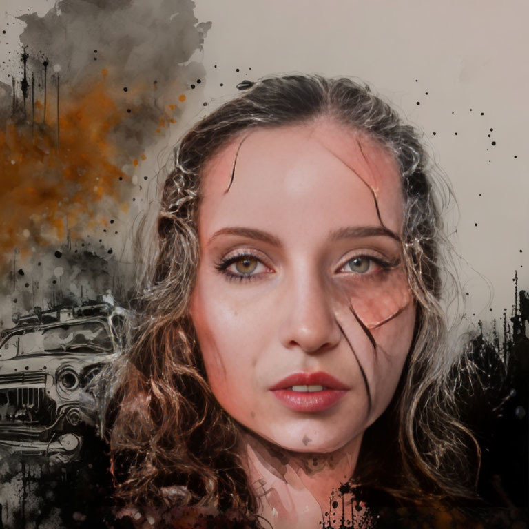 Detailed Portrait Blending with Abstract, Dark, and Smoky Elements