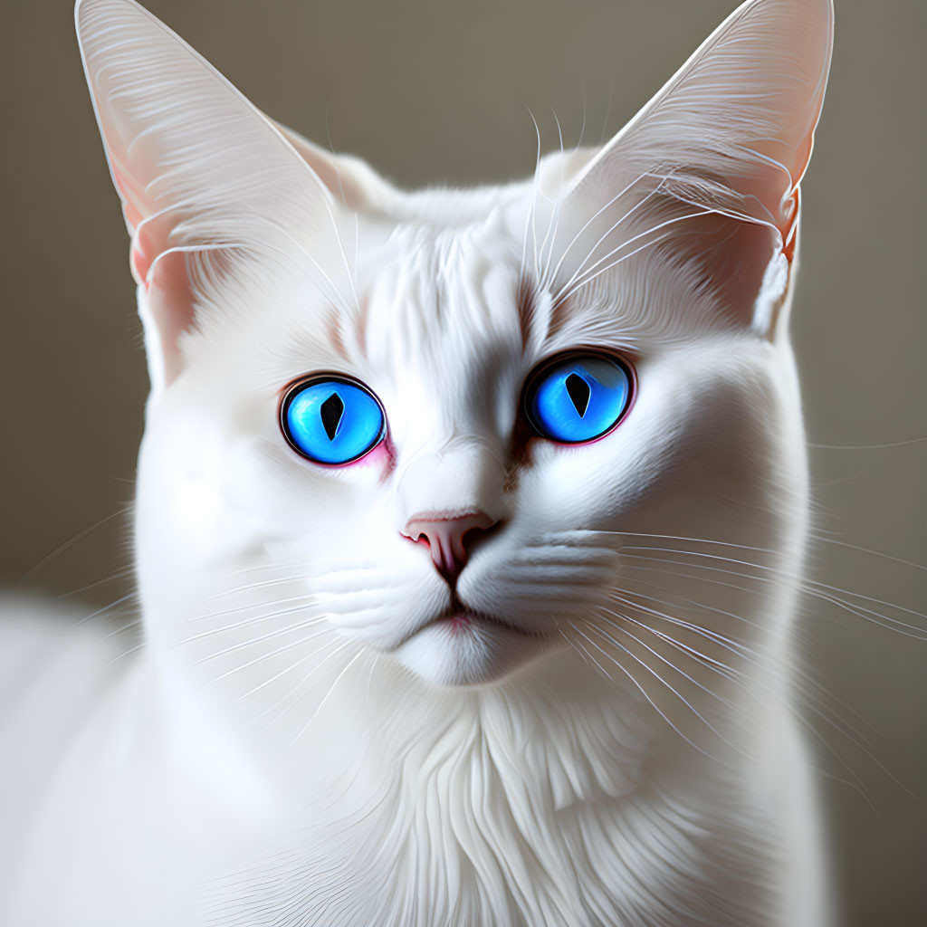 White Cat with Striking Blue Eyes and Detailed Fur Texture