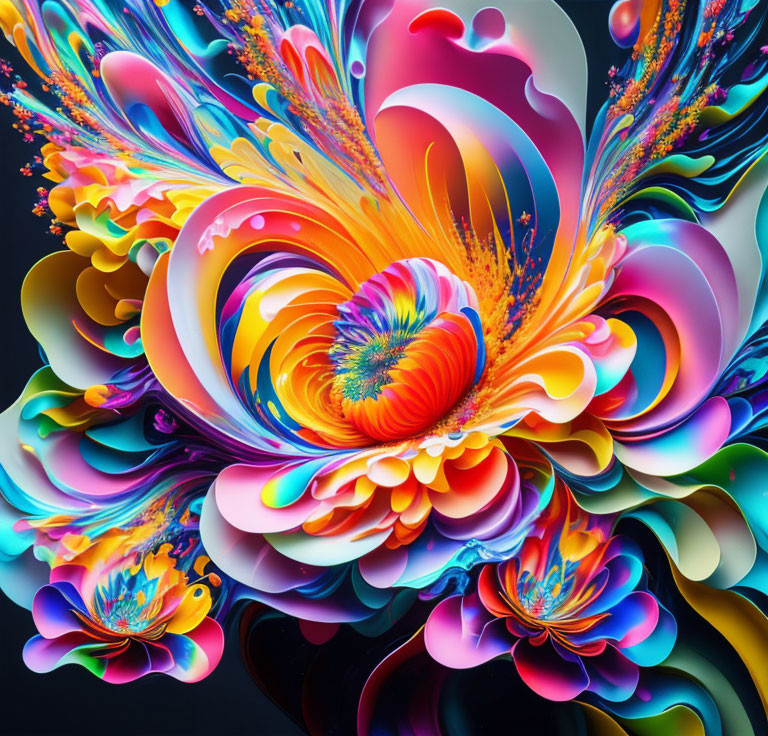 Abstract Digital Artwork: Colorful Swirling Flower Patterns