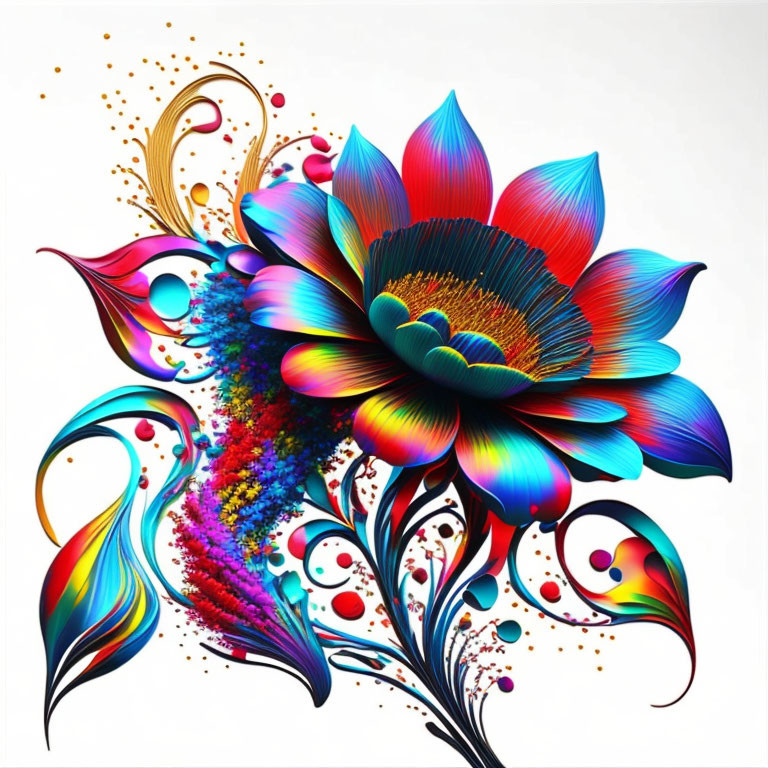 Colorful Stylized Flower Artwork on White Background