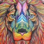 Digitally rendered majestic lions in cosmic background with orange and blue hues