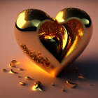 Golden heart surrounded by smaller hearts on warm background