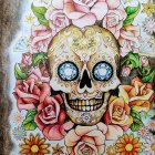 Colorful Skull with Floral Patterns and Roses for Day of the Dead Art