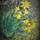 Winter Scene with Yellow Flowers Blooming in Snowfall