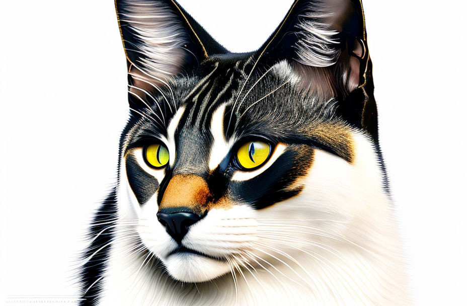 Cat with Striking Yellow Eyes and Black & White Fur