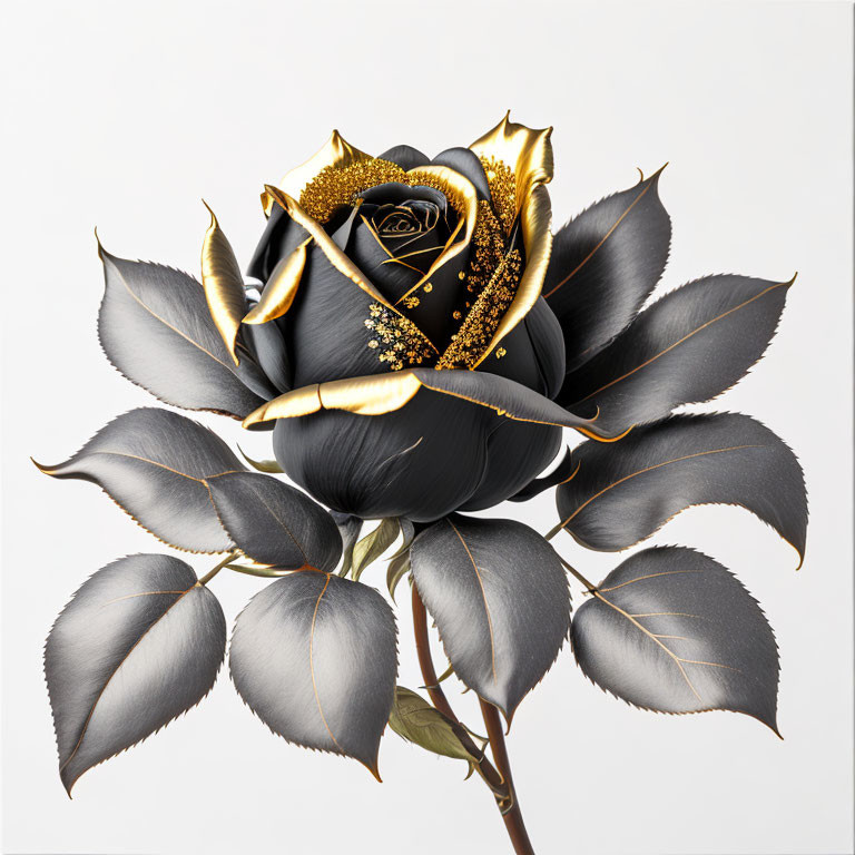 Black Rose with Gold Trim and Speckles on Pale Background