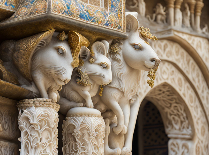 Sculpted Lions with Decorative Ornaments on Intricate Archway