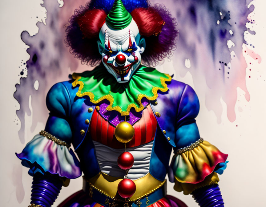 Colorful Clown Portrait with Menacing Smile and Vibrant Makeup