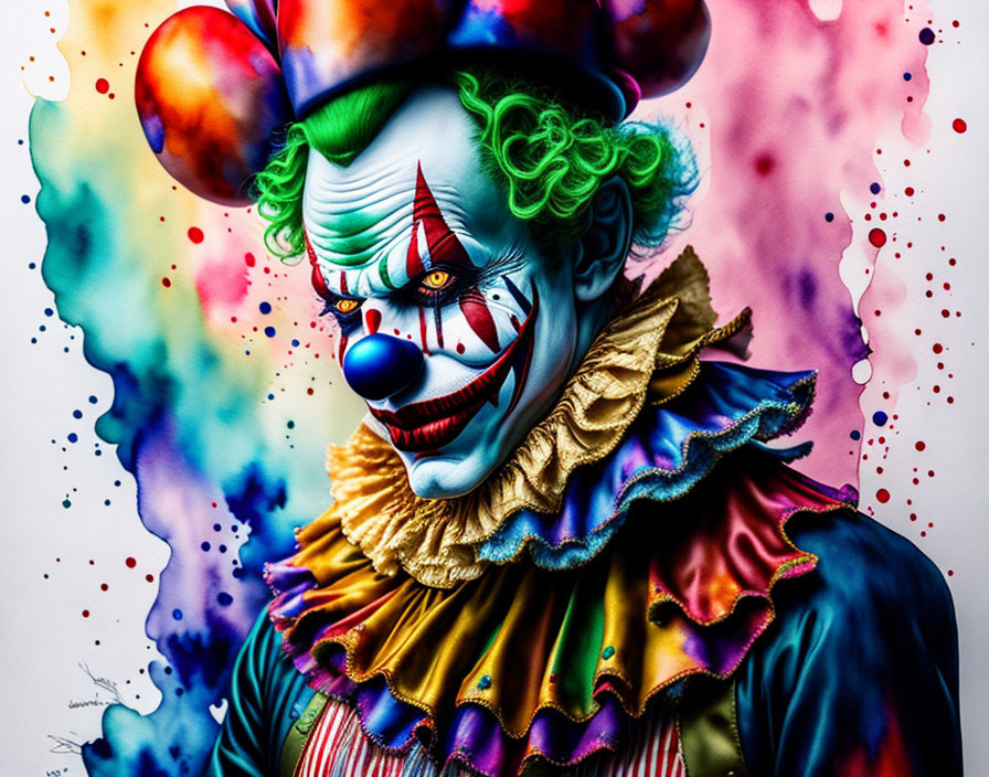 Colorful Clown Portrait Against Vibrant Background