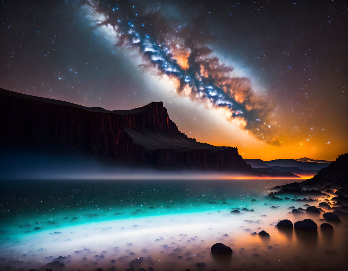 Stunning Milky Way Galaxy over Misty Waters at Twilight