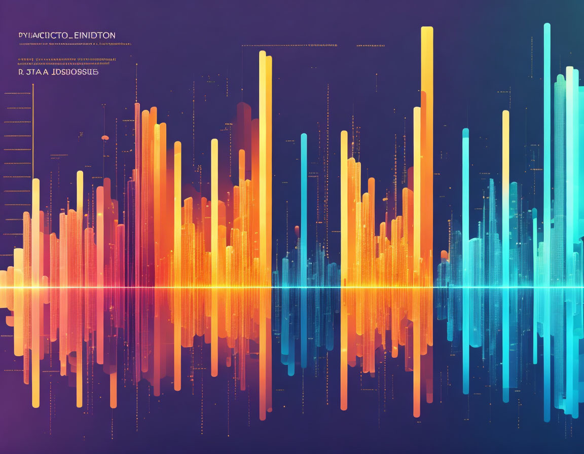 Vibrant sound frequency bars on dark gradient background.