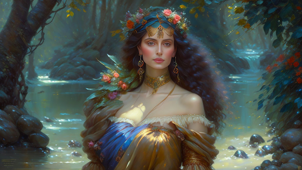 Ethereal fantasy portrait of a woman in serene forest setting