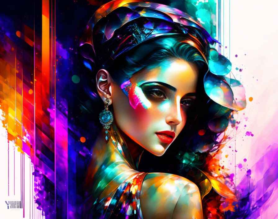 Colorful makeup woman in vibrant digital art