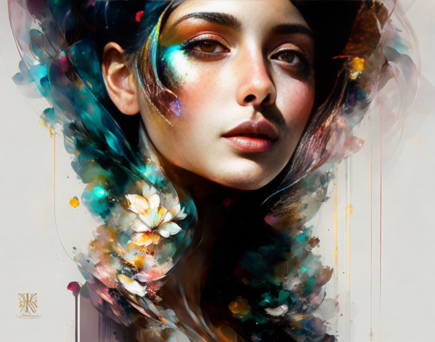 Colorful Portrait of Woman with Watercolor Aura