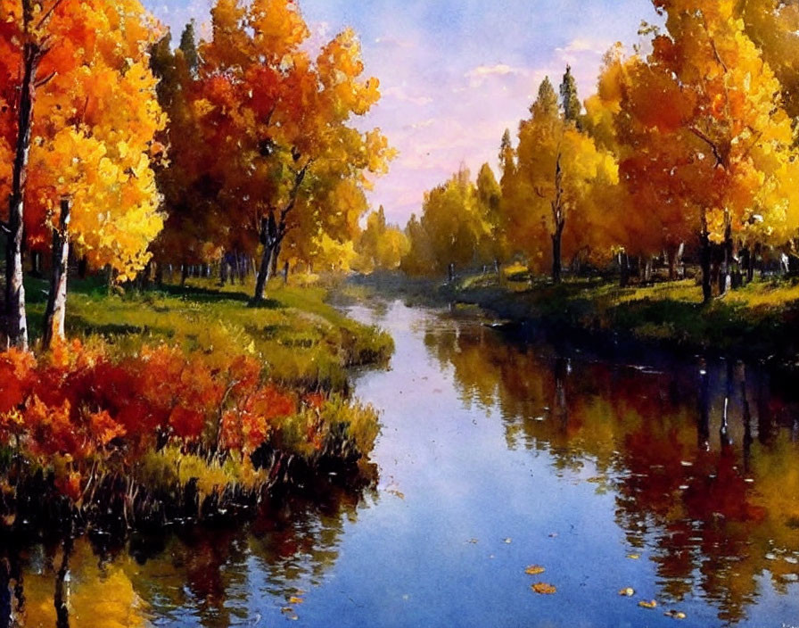 Vivid Autumn Trees by Tranquil River