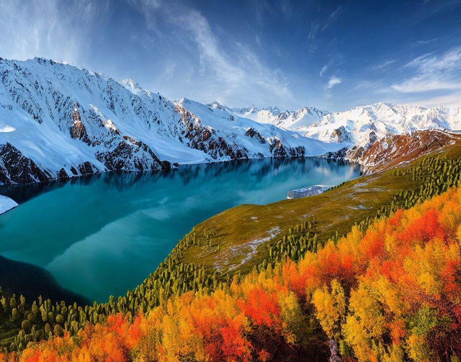 Turquoise Lake in Autumn Mountain Landscape