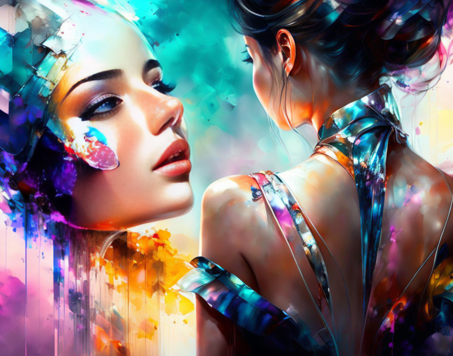 Vibrant, flowing colors in dynamic, dreamlike portraits