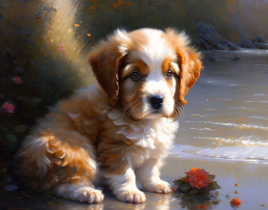 Fluffy Brown and White Puppy by Gentle Stream