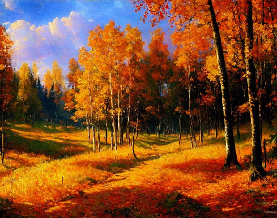 Autumn Landscape with Golden Foliage and Blue Sky