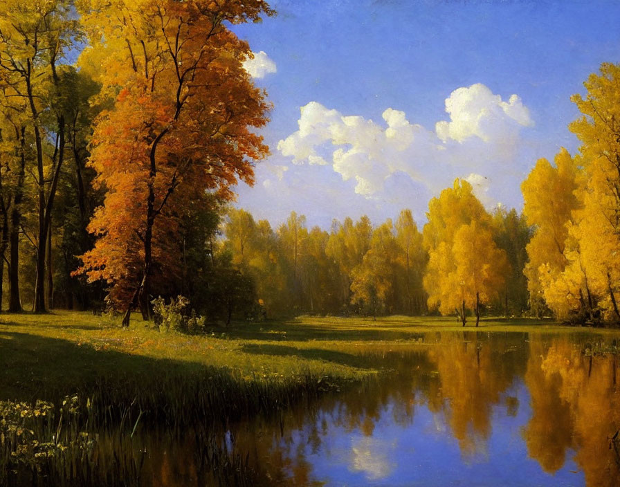 Tranquil Autumn Landscape with Vibrant Trees and River Reflections