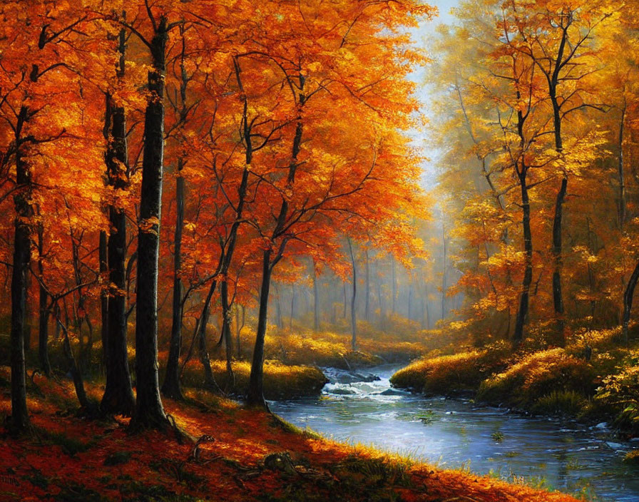 Tranquil Autumn Forest with Vibrant Foliage & Sunlight