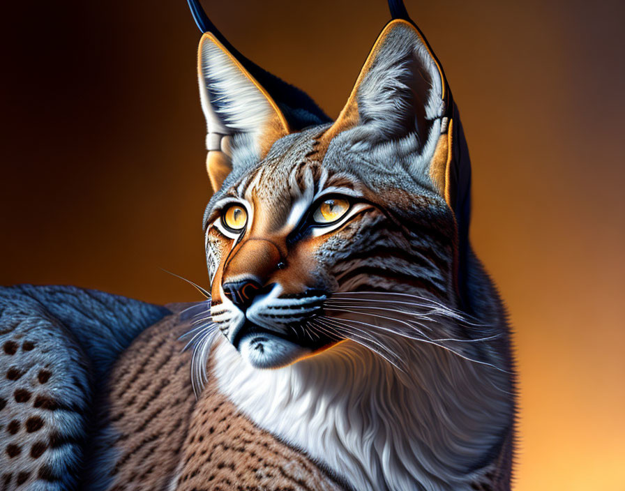 Detailed Lynx Digital Illustration with Striking Orange Eyes