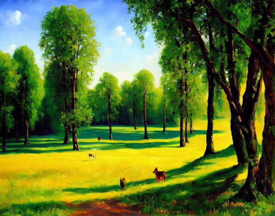 Serene meadow with lush green landscape and grazing animals