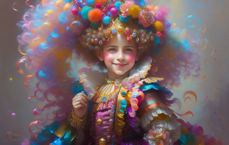 Colorful Child Costume with Fluffy Headdress