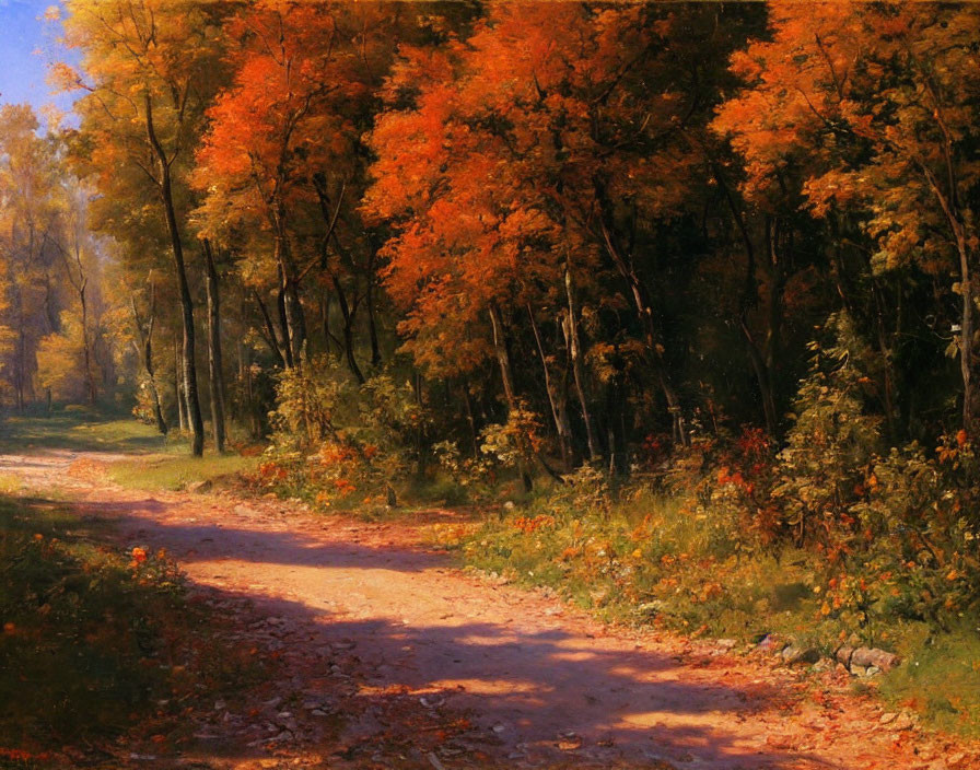 Sunlit Autumn Woods with Vibrant Orange Leaves