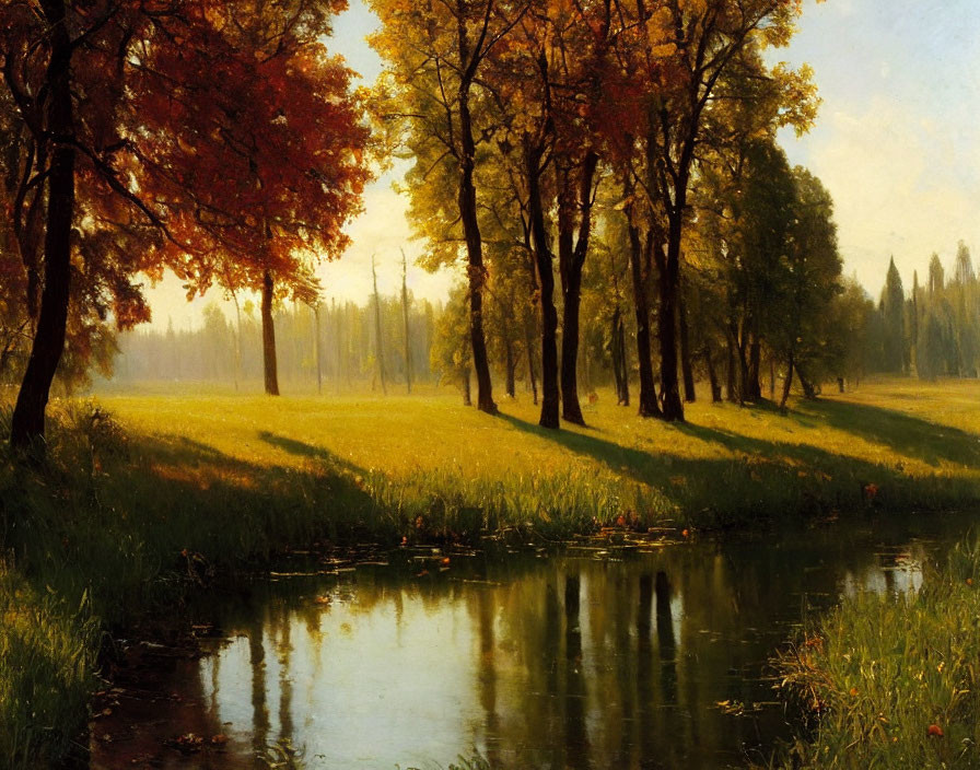 Tranquil stream in autumn forest setting