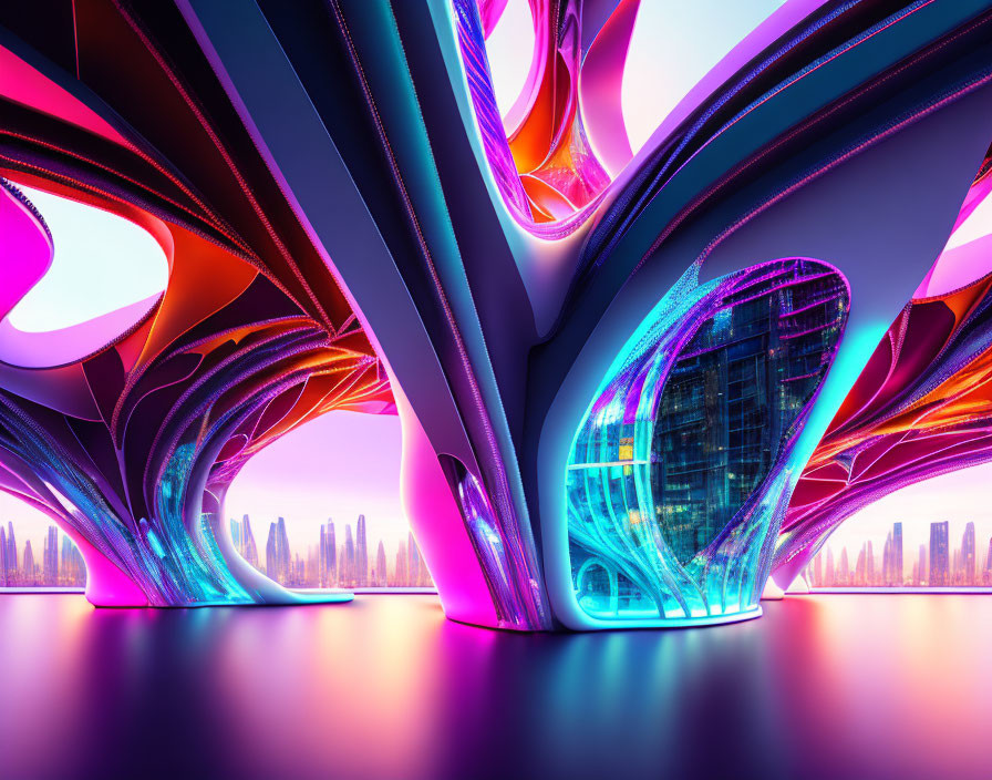 Vibrant futuristic cityscape at dusk