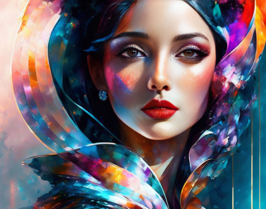 Colorful digital painting of woman with butterfly wings in fantasy style